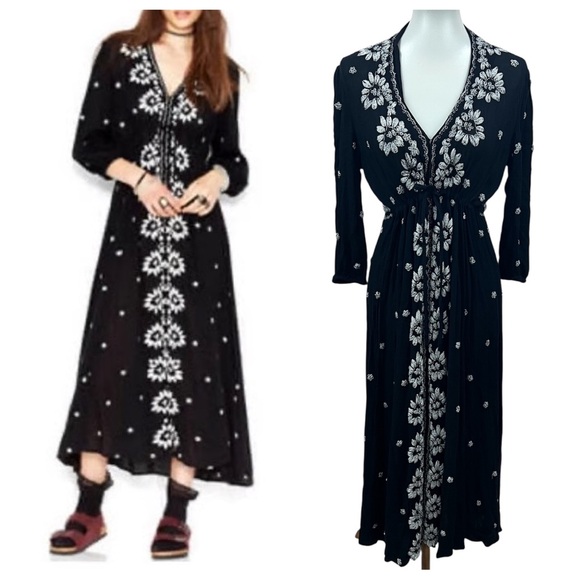 Free People Embroidered Floral Boho Fable Gauzy Midi Maxi Dress - Picture 1 of 15
